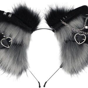 Punk Cat Ears Headband Plush Dangle Jewelry Headpiece Cosplay Party Accessories